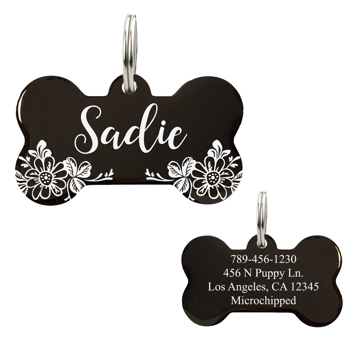 Bone Shape Dog ID Tag With Floral Design Ultra Joys Pets