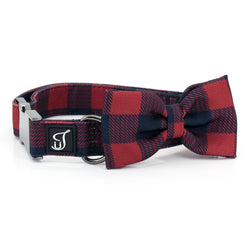 Buffalo Check Dog Collar with Bow Tie | Ultra Joys Pets