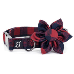 Buffalo Check Dog Collar with Flower | Ultra Joys Pets