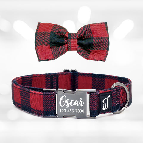 Buffalo Check Dog Collar with Bow Tie Ultra Joys Pets
