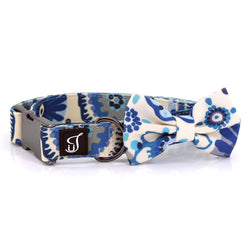 Blue Daisy Dog Collar with Bow Tie | Ultra Joys Pets