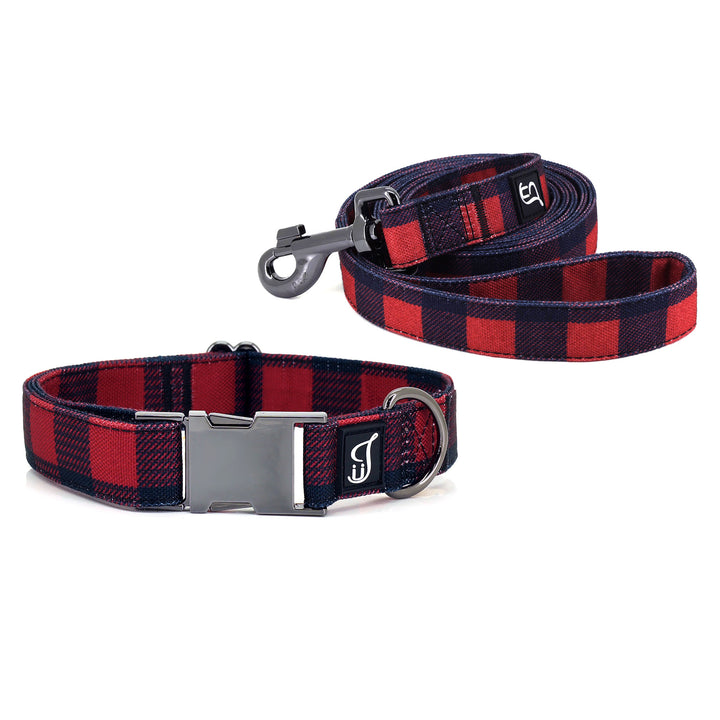 Buffalo Check Dog Collar and Leash Set