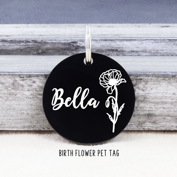 Round Shape Tag with Birth Flower Design | Ultra Joys Pets